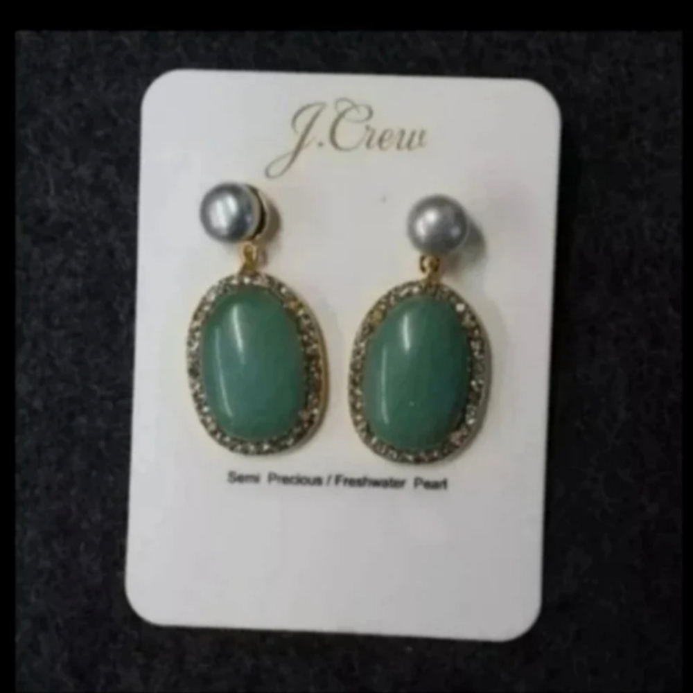 J.Crew Semi-Precious Pave Stone & Freshwater Pearl Baldwin Earrings BNWT 1 LEFT!